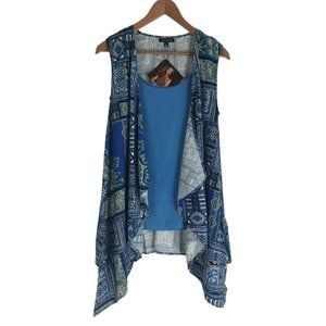 IMAN Tank top Womens Size Small Open‎ Front Blue Green Moroccan NEW